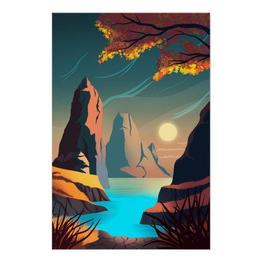 海に沈む夕日 ポスター (正面)