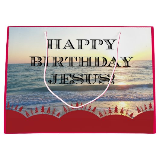 海に沈む sereneな夕焼け イエス様の誕生日おめでとう ラージペーパーバッグ (正面)