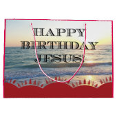海に沈む sereneな夕焼け イエス様の誕生日おめでとう ラージペーパーバッグ (裏面)