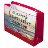 海に沈む sereneな夕焼け イエス様の誕生日おめでとう ラージペーパーバッグ (裏面アングル)