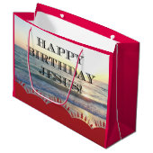 海に沈む sereneな夕焼け イエス様の誕生日おめでとう ラージペーパーバッグ (正面アングル)