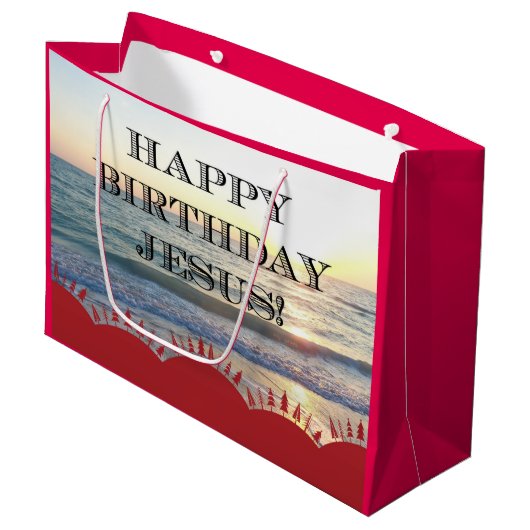 海に沈む sereneな夕焼け イエス様の誕生日おめでとう ラージペーパーバッグ (正面アングル)