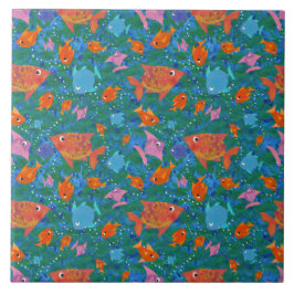 海に浮かぶオレンカラフルジ、ブルー、ピンクのおもしろい タイル