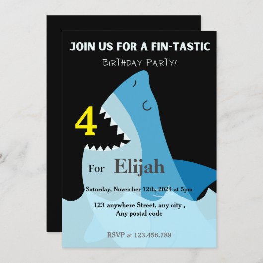 海に浮かぶヒレのような青いサメ 招待状 (正面/裏面)