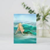 海に浮かぶ人魚の波と海の魚 ポストカード (スタンド正面)