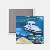 海に浮かぶ白いボート マグネット (正面/裏面)
