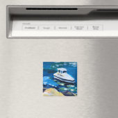 海に浮かぶ白いボート マグネット (インサイチュ (食洗機))