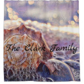 海に浮かぶ紫の絵画貝殻 シャワーカーテン (正面)