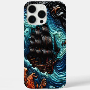 海に浮かぶ船の詳細な皮革アート iPhone 16 PRO MAXケース