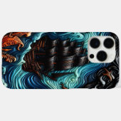 海に浮かぶ船の詳細な皮革アート Case-Mate iPhoneケース (裏面 (横))