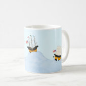 海に浮かぶ転が三隻の船航海の コーヒーマグカップ (正面右)