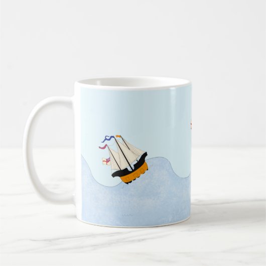 海に浮かぶ転が三隻の船航海の コーヒーマグカップ (左)