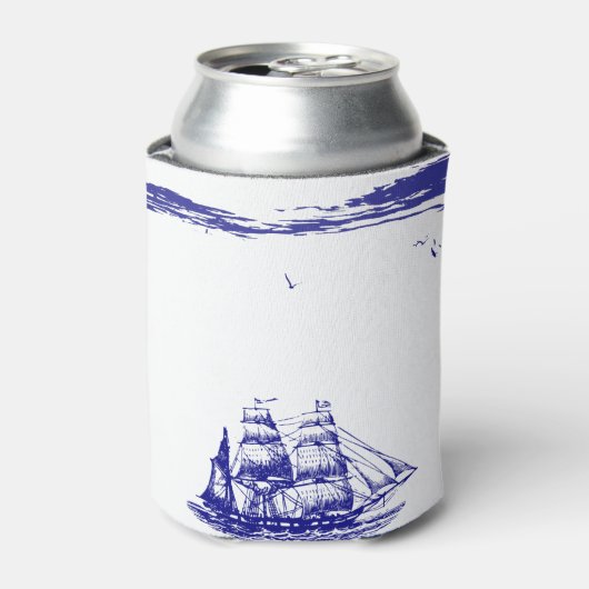 海に浮かぶ青い船 缶クーラー (缶正面)