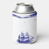 海に浮かぶ青い船 缶クーラー (缶裏面)