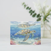 海に潜むカウアイ島のアカウミガメ ポストカード (スタンド正面)
