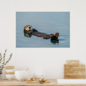 海に背中に浮かぶウミガメ ポスター (キッチン)