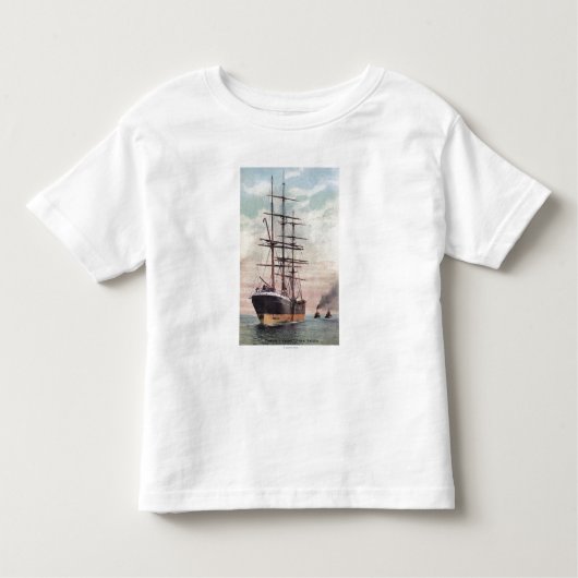 海に船を引くタグボート トドラーTシャツ (正面)