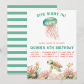 海に飛び込もう！パステルカラーの誕生日 招待状 (正面/裏面)