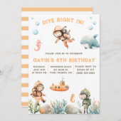 海に飛び込もう！水中スクーバダイビングの誕生日 招待状 (正面/裏面)