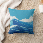 海に。美しい大波と青 クッション (ブランケット)