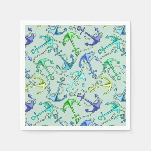 海のいかりとロープ模様 スタンダードカクテルナプキン (正面)