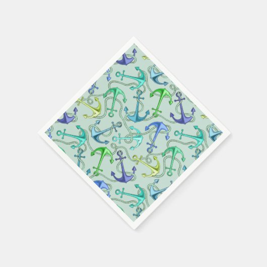 海のいかりとロープ模様 スタンダードカクテルナプキン (角)