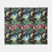 海のおとぎ話のシリーズの下絵画で緑 フリースブランケット (正面(横))