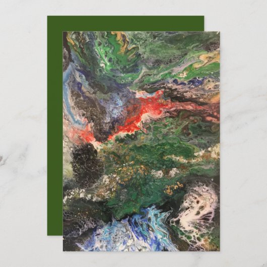 海のおとぎ話のシリーズの下絵画で緑 招待状 (正面/裏面)