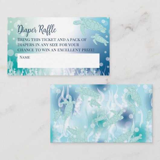 海のおむつラッフルの下にウミガメの赤ちゃんシャワー エンクロージャーカード (正面/裏面)