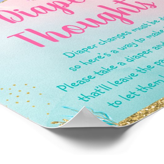 海のおむつ思考の下のマーメイドピンクの金ゴールド ポスター (角)