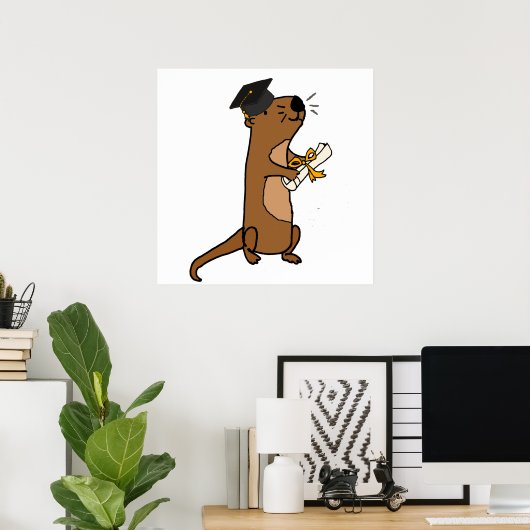 海のおもしろいカワウソの卒業漫画 ポスター (ホームオフィス)