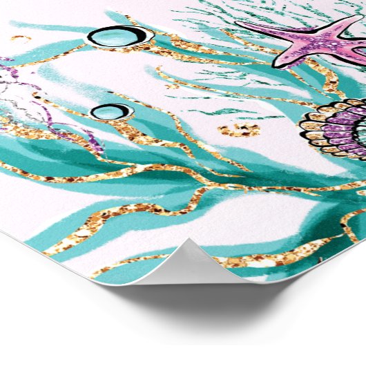 海のお洒落下の人魚の誕生日歓迎 ポスター