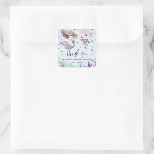 海のお洒落下の人魚誕生日の好意 スクエアシール (バッグ)