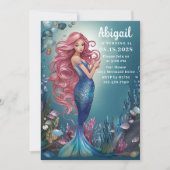 海のお洒落下の魅惑的な人魚誕生日 招待状 (正面)