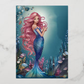 海のお洒落下の魅惑的な人魚誕生日 箔招待状 (裏面)