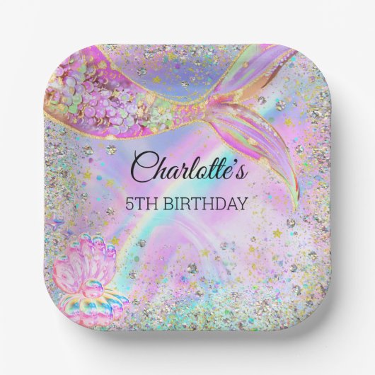 海のお洒落誕生日パーティーの下の人魚 ペーパープレート (正面)