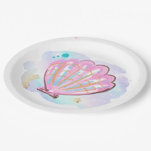 海のお洒落誕生日パーティーの下の人魚 ペーパープレート (アングル)