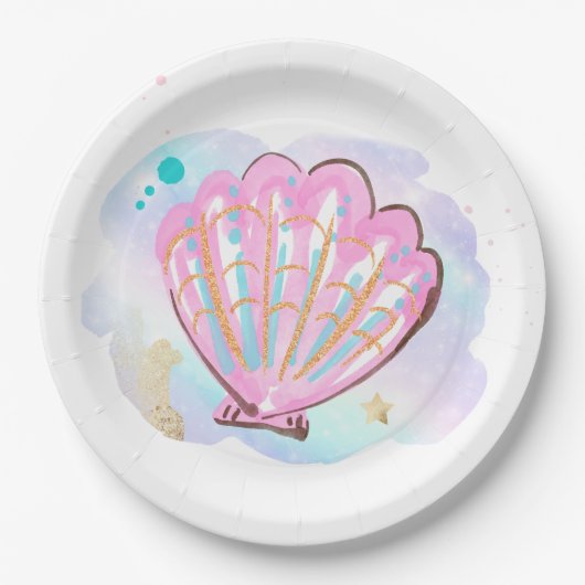 海のお洒落誕生日パーティーの下の人魚 ペーパープレート (正面)