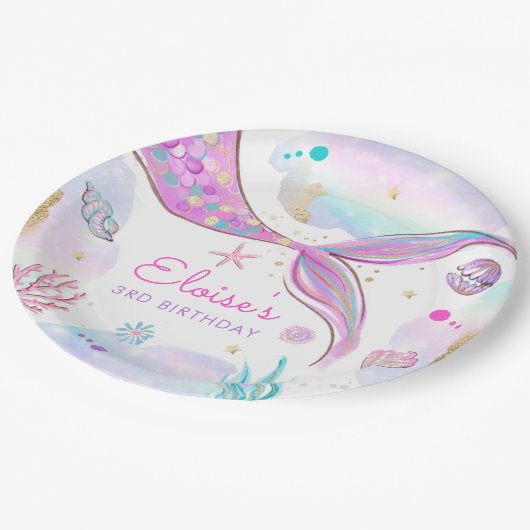 海のお洒落誕生日パーティーの下の人魚 ペーパープレート (アングル)