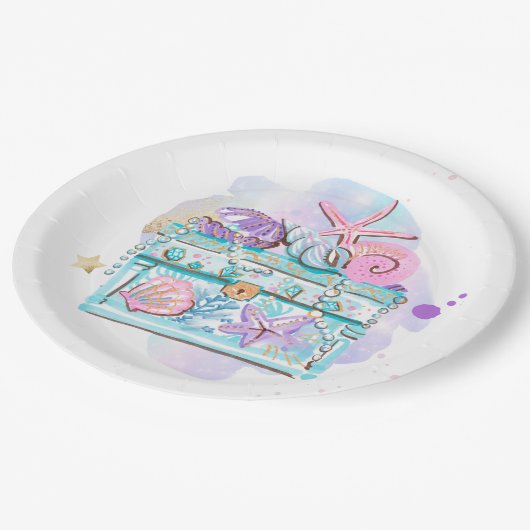 海のお洒落誕生日パーティーの下の人魚 ペーパープレート (アングル)