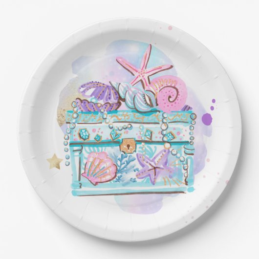 海のお洒落誕生日パーティーの下の人魚 ペーパープレート (正面)