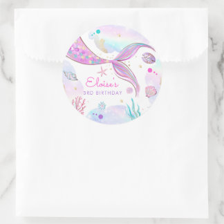 海のお洒落誕生日パーティーの下の人魚 ラウンドシール