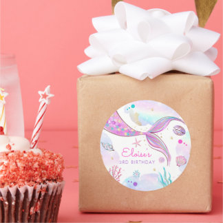 海のお洒落誕生日パーティーの下の人魚 ラウンドシール