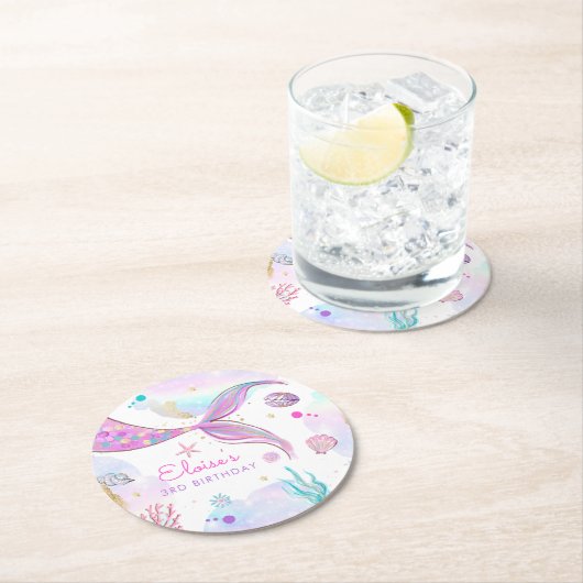 海のお洒落誕生日パーティーの下の人魚 ラウンドペーパーコースター (インサイチュ)