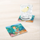 海のお誕生日会の下の人魚とイルカ スクエアペーパーコースター (インサイチュ)