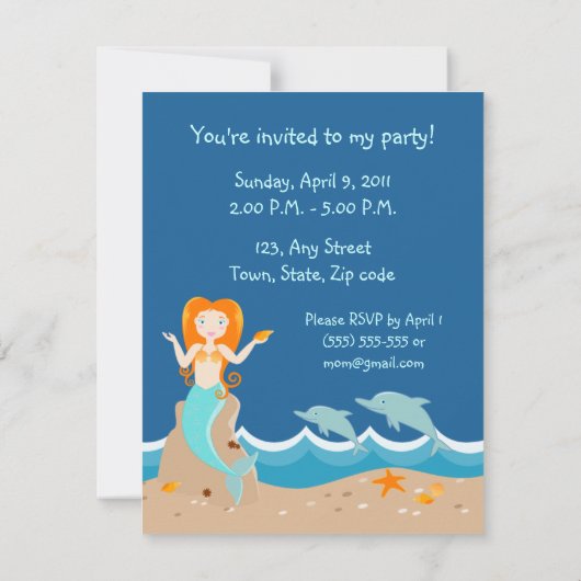 海のお誕生日会の下の人魚とイルカ 招待状 (裏面)