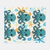 海のかわいいタコ フリースブランケット (正面(横))