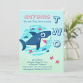 海のかわいい下の第2の誕生日ベビーサメ 招待状 (スタンド正面)