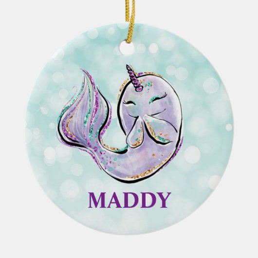 海のかわいい子どもたちのユニコーン セラミックオーナメント (正面)