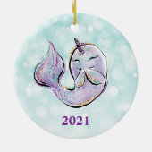 海のかわいい子どもたちのユニコーン セラミックオーナメント (裏面)